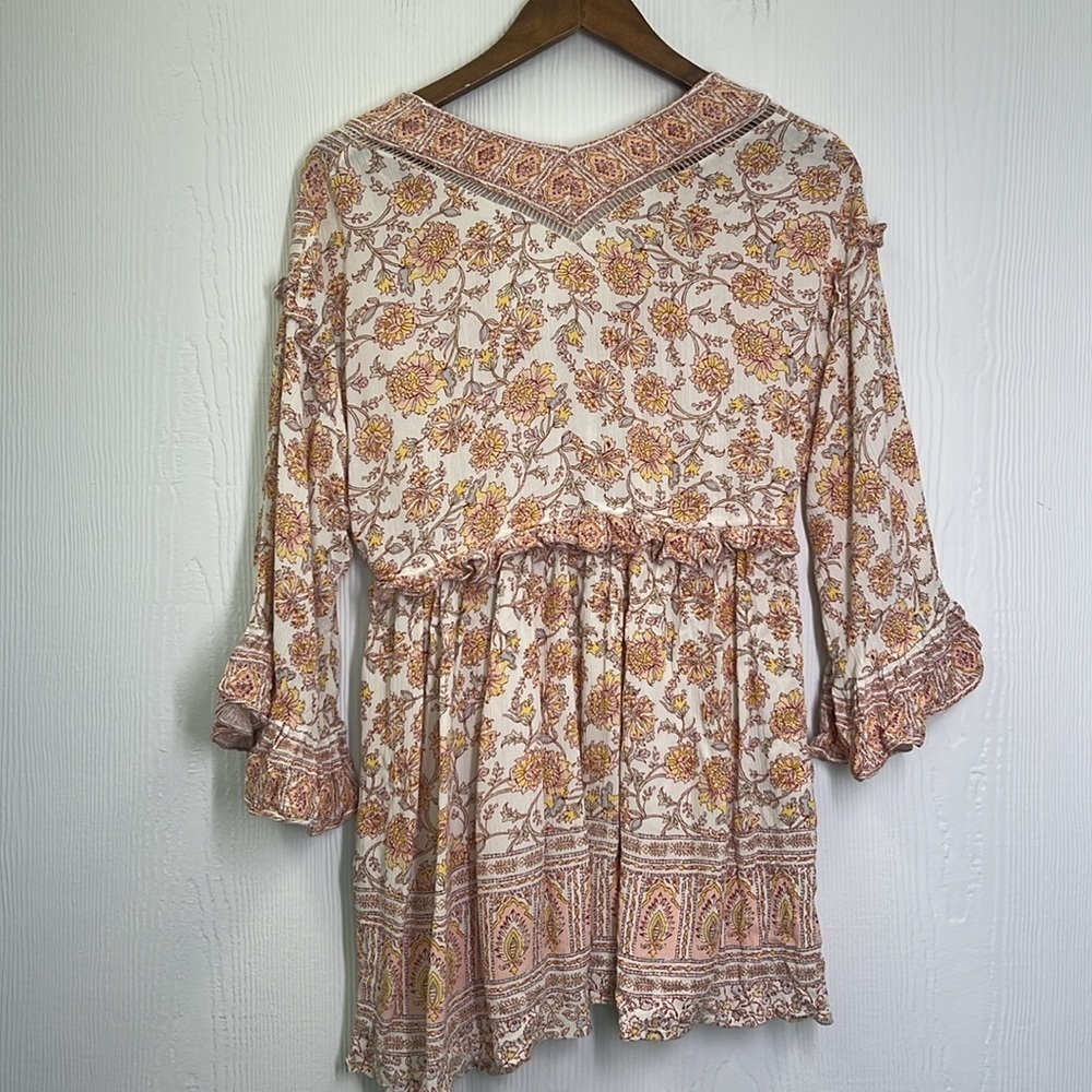 Free People - Moonlight Dance Floral V Neck Boho 3/4 Sleeve Blouse Size Small - Picture 11 of 12